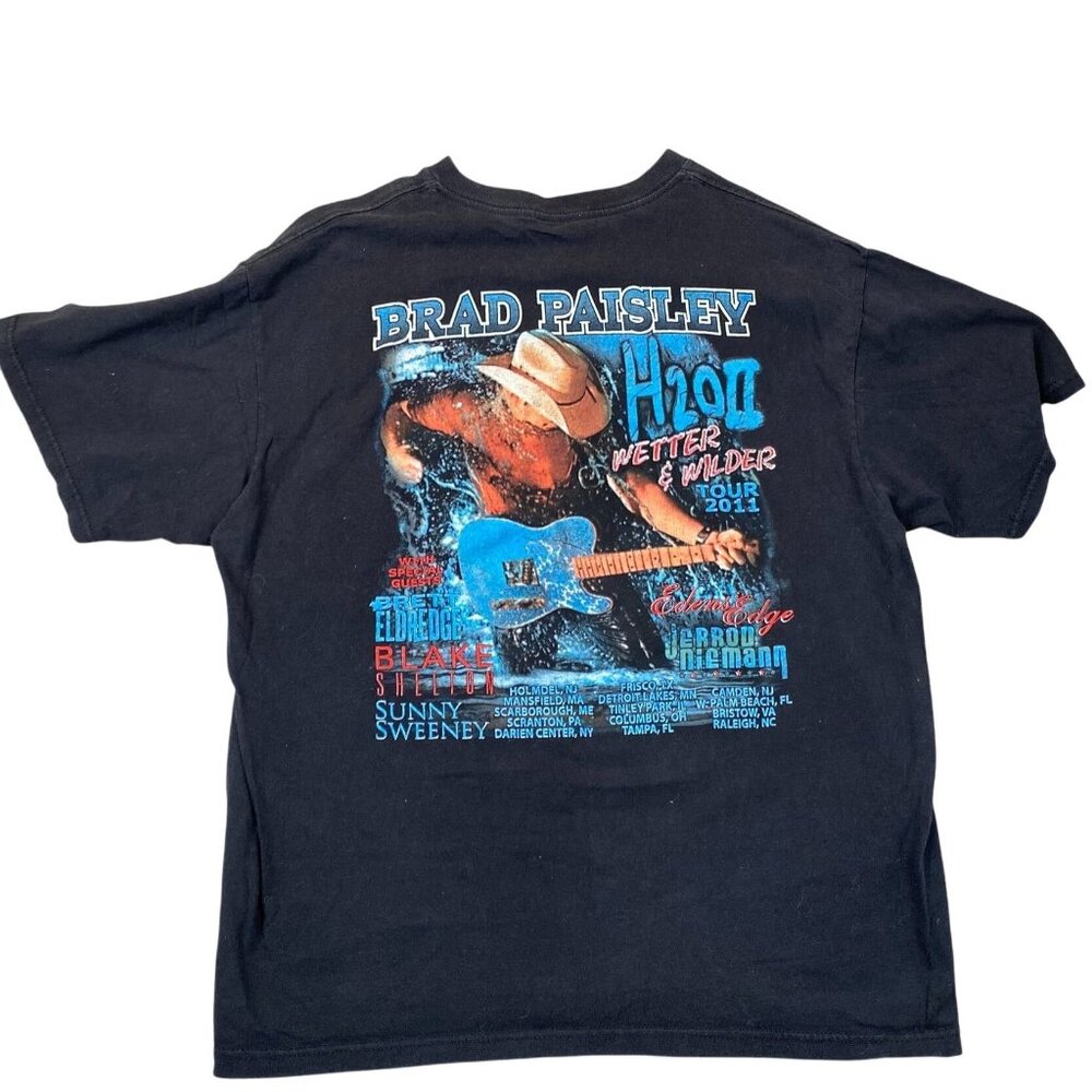 Brad Paisley Mens T-Shirt H2O Wetter & Wilder 2011 Tour Black Crewneck Casual